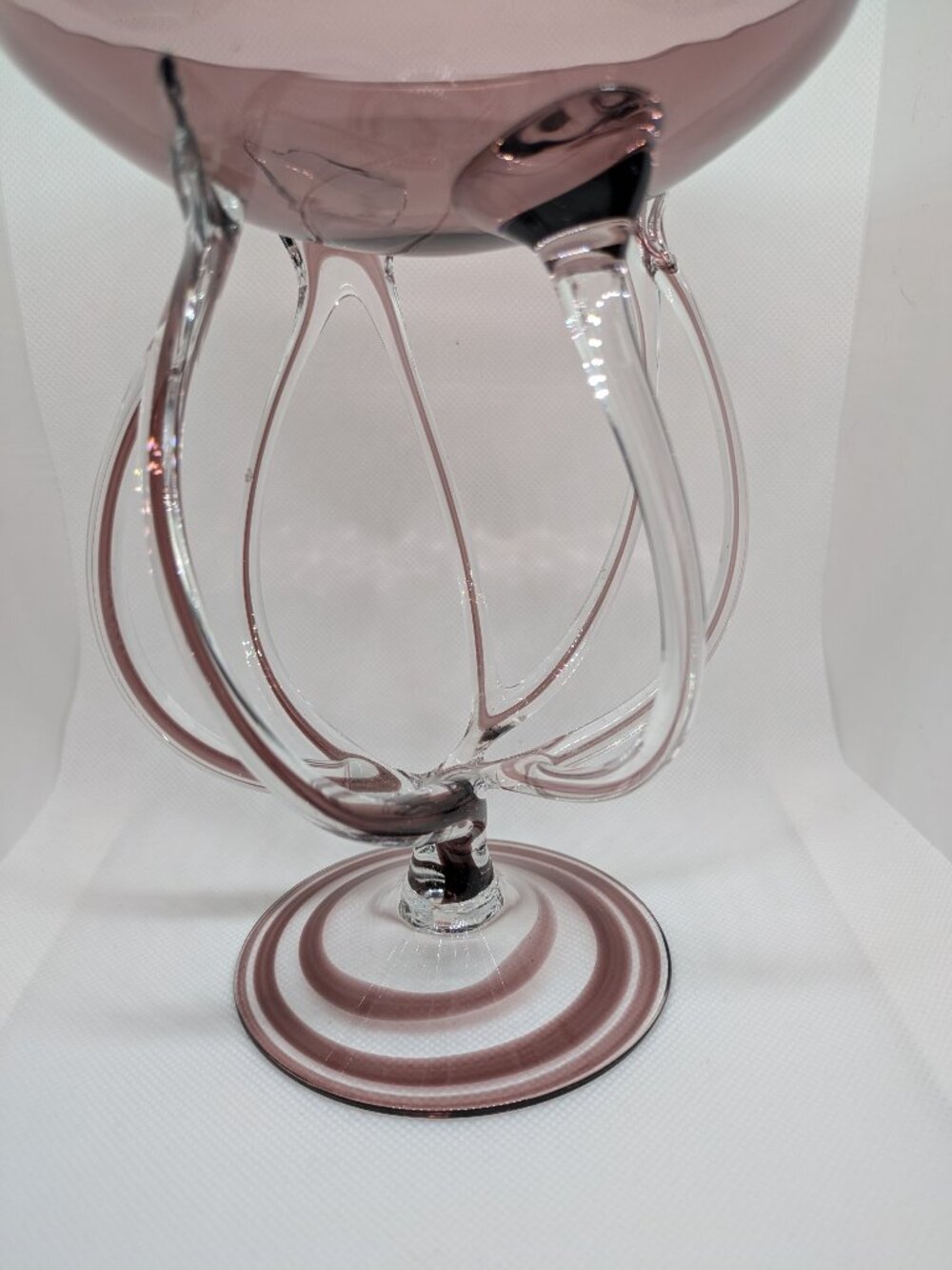 Vintage Jozefina Krosno Poland Amethyst Purple Jellyfish Art Glass Pedestal Bowl
